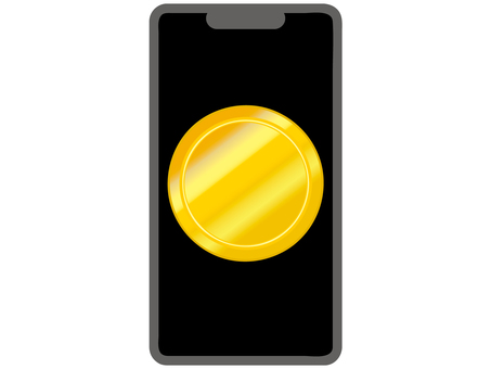 スマホと無地のコイン コイン,スマホ,お金,資産,投資,運用,金色,ゴールドのイラスト素材