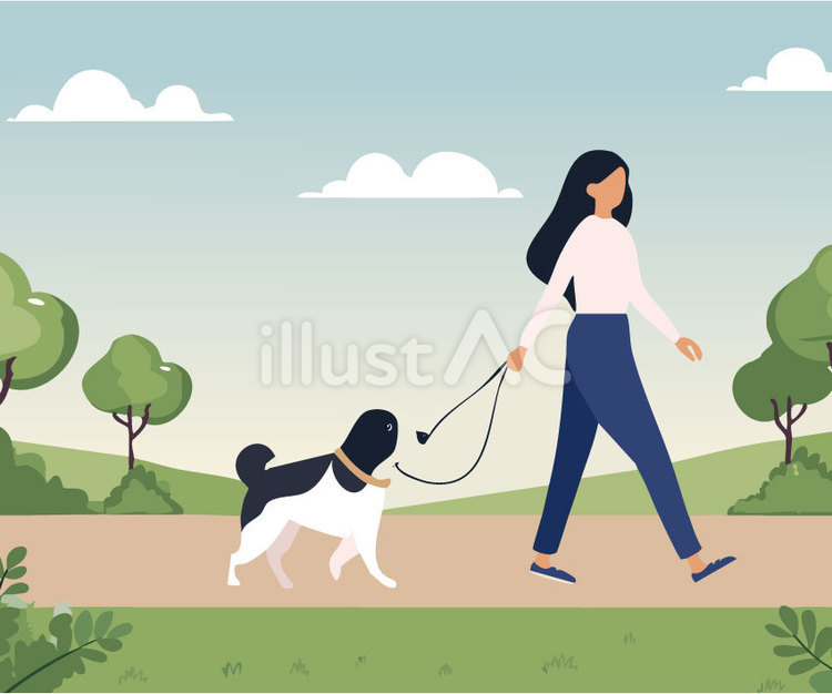 犬の散歩をする女性_3 犬,散歩,ウォーキングのイラスト素材
