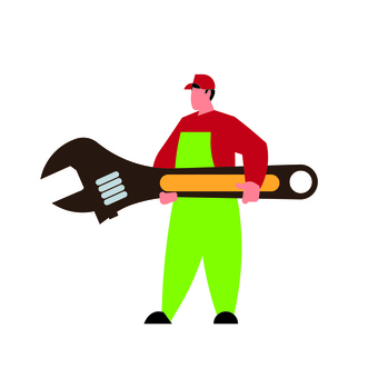 人物 011 人,作業,職人,工具,レンチ,大きい,男性,作業服,イラスト,ベクターのイラスト素材