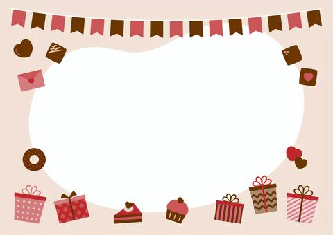 バレンタインのチョコスイーツの背景素材 バレンタイン,背景,フレーム,チョコレート,チョコ,ハート,お菓子,スイーツ,プレゼント,手描きのイラスト素材