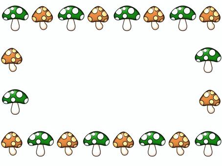 キノコのフレーム　長方形 キノコ,きのこ,フレーム,ポストカード,メッセージカード,背景透過,背景,長方形,橙色,緑のイラスト素材