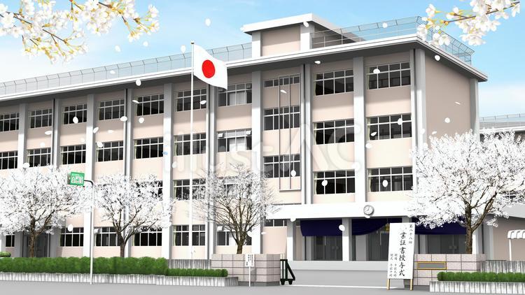卒業式の日の校舎（中高） 校舎,卒業,卒業式のイラスト素材