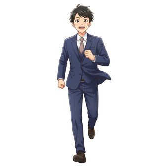 走る会社員の男性のアニメ風イラスト