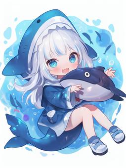 クジラモチーフの服装をした女の子