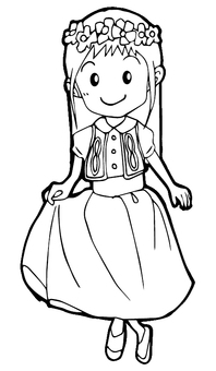 ドレスを着ている女の子 子ども,女の子,ドレス,幼稚園,保育園,こども園,園児,絵カード,生活発表会,モノクロのイラスト素材