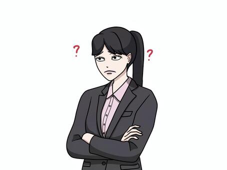 腕組みして悩むスーツ姿の女性 腕組み,悩む,スーツ,疑問,女性,はてな,クエスチョン,迷う,ビジネス,困るのイラスト素材