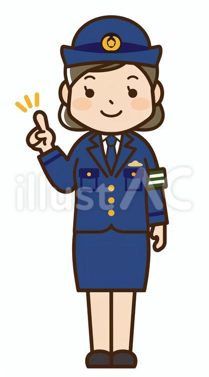 女性警察官：指差し確認 警察官,女性,婦警のイラスト素材