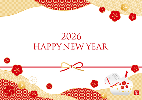 2026年の午年のフレーム 2026年の午年のフレーム お正月,正月,年賀状,2026年,2026,午年,馬,人形,干支,令和8年のイラスト素材