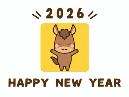 午年年賀状素材　ハッピーニューイヤー馬 馬,午年,十二支,年賀状,2026,2026年,午,あけましておめでとう,ハッピーニューイヤー,元旦のイラスト素材