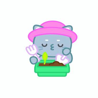 イラスト0143 猫,かわいい,キャラクター,ガーデニング,植える,スコップ,土,苗,子供向け,自然のイラスト素材