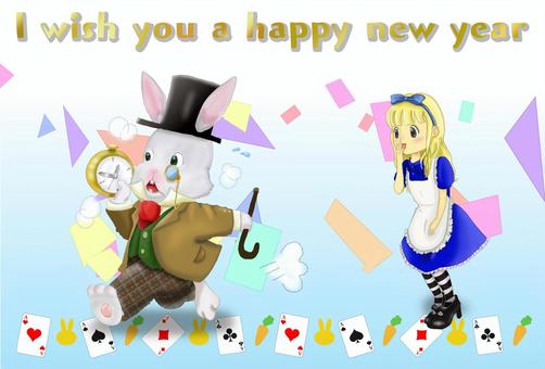 Illustration, new year's card, rabbit, template, 