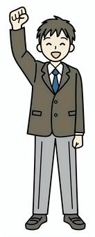 ガッツポーズの男子高校生 男子,学生,制服,ガッツ,ポーズ,拳,元気,笑顔,パワー,頑張るのイラスト素材