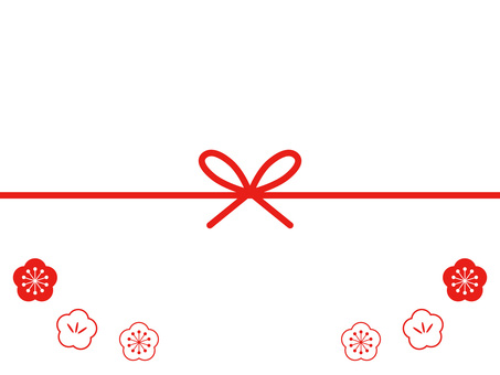 正月飾り・梅の花と水引の和風フレーム 水引,和風,背景,フレーム,お正月,年賀状,梅,花,赤,白のイラスト素材