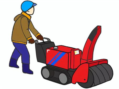 赤い除雪機を操作する防寒着を着た男性 除雪機,赤,小型,除雪,排雪,エンジン,ロータリー,歯車,キャタビラ,操作レバーのイラスト素材