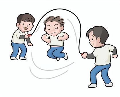 小学校の体育なわとび なわとび,小学生,体育,３人,体操服,ゆうびんやさん,飛ぶのイラスト素材