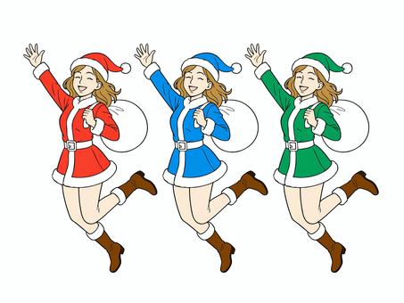 女性がサンタ服を着たイメージアイコン 女性,サンタ,服,冬,イベント,クリスマス,イメージ,セット,スカートのイラスト素材