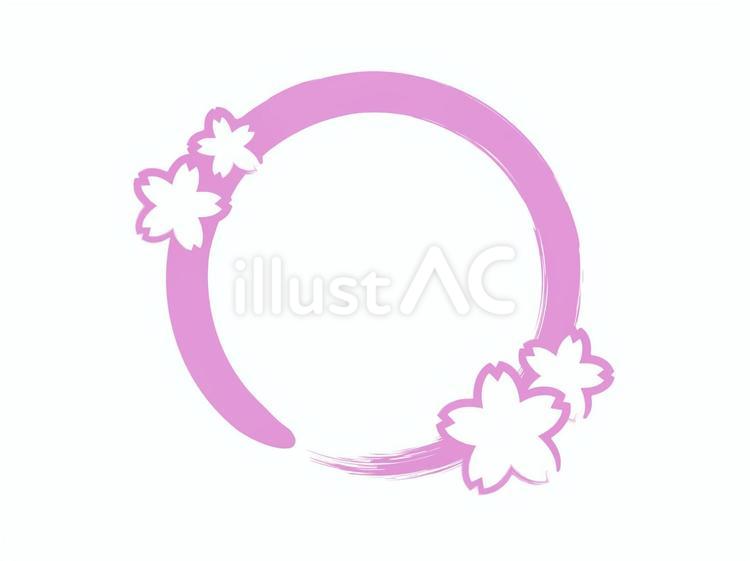 筆描き桜と円のフレーム：ピンク 桜,円,フレームのイラスト素材