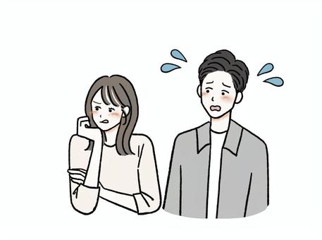 怒る・キレる女性／焦る・困る男性 怒る,イライラ,焦る,困る,男性,女性,怒り顔,怒り,カップル,夫婦のイラスト素材