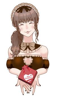 バレンタインチョコをくれる女性【01】 バレンタイン,バレンタインチョコレート,チョコレート,チョコ,女性,コスプレ,メイド服,メイド,本命チョコ,義理チョコのイラスト素材