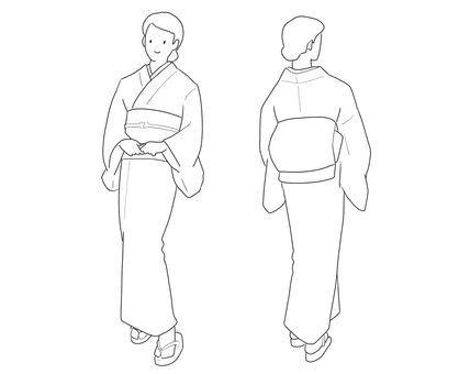 留袖着物女性　前と後ろ 着物,留袖,前,後ろ,女性,全身,線画のイラスト素材