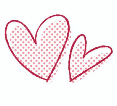 ドット柄のハート二つ ハート,マーク,ドット,２つ,赤,手描き,ポップ,シンプル,かわいい,おしゃれのイラスト素材