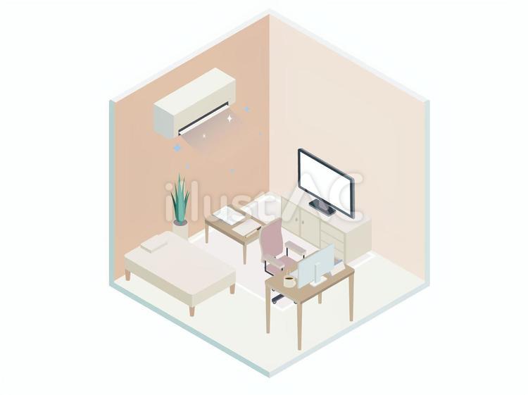 冷房のきいたおしゃれな部屋のアイソメ アイソメ,おしゃれ,エアコンのイラスト素材