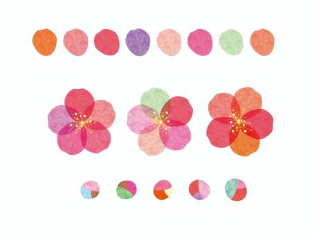 カラフルな梅のイラスト素材 梅,花びら,桜,ピンク,パステル,カラフル,透け感,春,水彩風,挿絵のイラスト素材