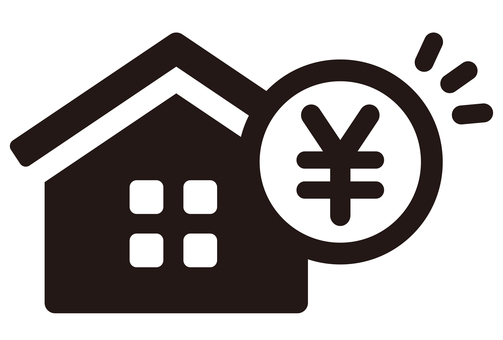 住宅とお金のイメージアイコン 家,お金,住宅,不動産,円マーク,日本円,価値,価格,家賃,住宅ローンのイラスト素材