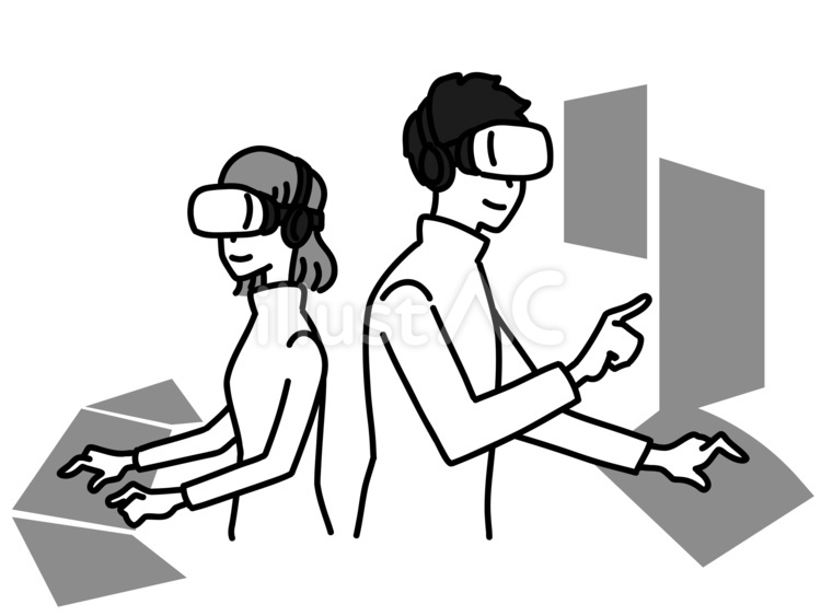 VRと未来的なテクノロジーを使う男女 男性,女性,vrのイラスト素材