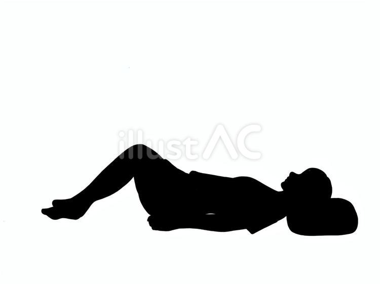 膝を倒すシルエット 女性,仰向け,寝るのイラスト素材