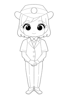 女性駅員のかわいい白黒イラスト 女子,女性,駅員,車掌,運転士,駅係員,かわいい,ちびキャラ,ミニキャラ,鉄道のイラスト素材