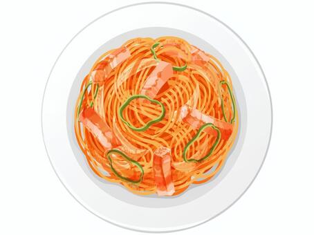 ベーコンのナポリタン ナポリタン,ベーコン,スパゲッティ,洋食,料理,食べ物,麺類,ピーマン,玉ねぎ,皿のイラスト素材