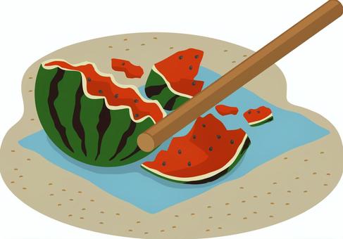 スイカ割り　棒付き スイカ,割り,果実,果物,野菜,夏,棒,たたく,食品,食べ物のイラスト素材