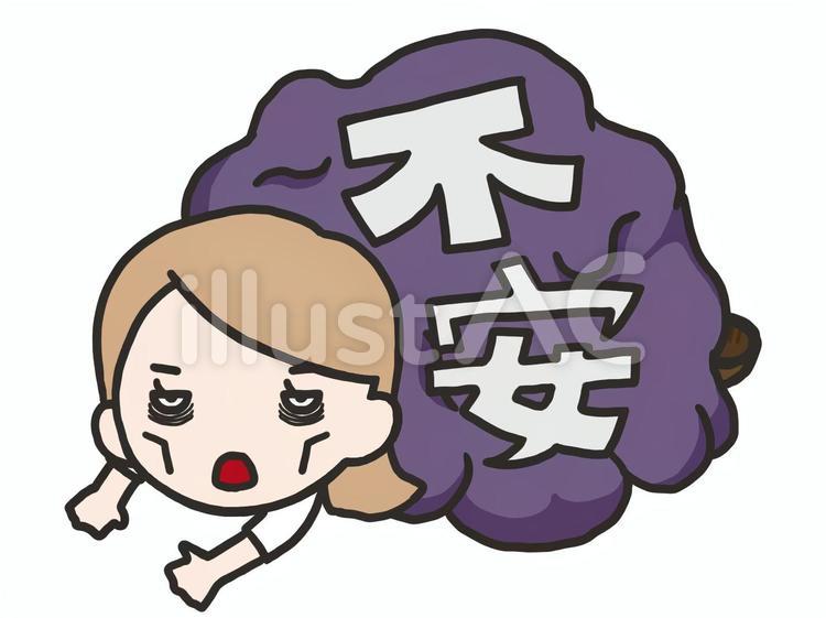 不安に潰される女性:げっそり 不安に潰される女性:げっそり 女性,手書き,手描きのイラスト素材