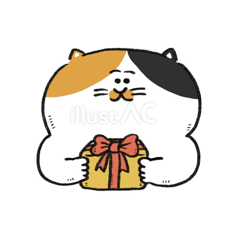 猫とプレゼント（三毛） 猫,動物,プレゼントのイラスト素材