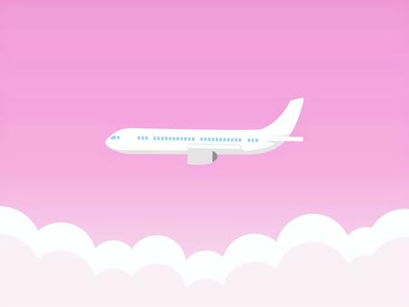 飛行機と春の空、旅行背景、乗り物イラスト 春,飛行機,航空機,旅行,乗り物,空,背景,旅,ひこうき,春の空のイラスト素材
