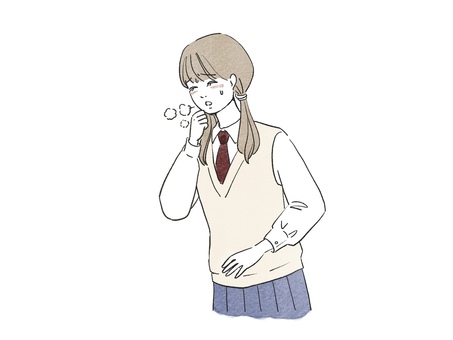 風邪をひいた女子学生｜咳・体調不良 女性学生,風邪,体調不良,咳,発熱,健康管理,保健室,学校生活,感染症対策,風邪予防のイラスト素材