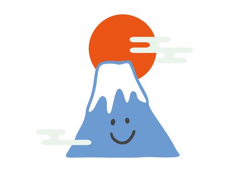POP挿絵　スマイル顔の富士山　初日の出 初日の出,富士山,ご来光,スマイル,アイコン,元旦,新年,正月,年始,年賀状のイラスト素材