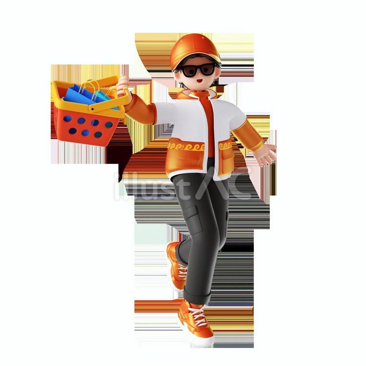 ファッショントレンドを求めて買い物をしている男性キャラクターの 3D レンダリング 13 挿し絵,紙,買い物のイラスト素材