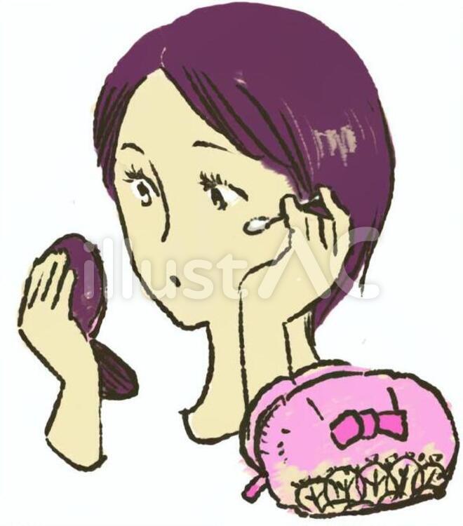 メイク直しする女性 女性,メイク,コスメのイラスト素材
