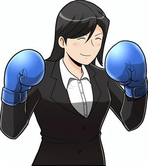 ファイティングポーズOL 人物,女性,女子,ボクシング,格闘,ボクサー,スーツ,会社員,キャリアウーマン,ビジネスのイラスト素材