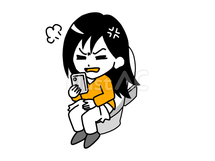 トイレでスマホを見て怒る女性 トイレ,女性,スマホのイラスト素材