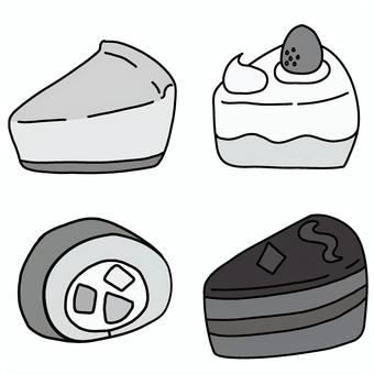 ケーキのイラストセット(白黒) ケーキのイラストセット(白黒) 食べ物,ケーキ,洋菓子,おやつ,スイーツ,甘いもの,チーズケーキ,いちごケーキ,ロールケーキ,チョコケーキのイラスト素材
