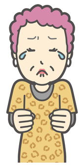  涙をためて悔しがって拗ねるおばちゃん 泣く,おばちゃん,大阪,ヒョウ柄,おばはん,中年,女性,関西,派手,おばさんのイラスト素材