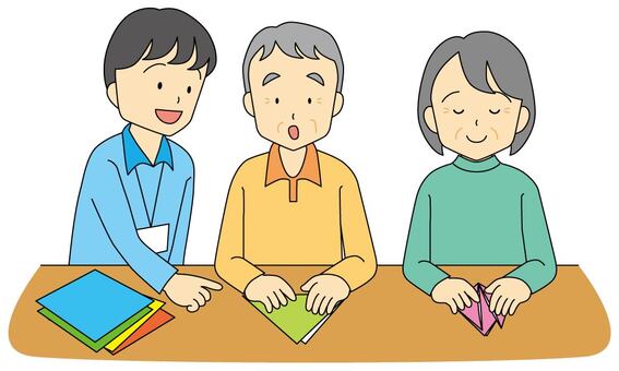 デイサービス13 折り紙,高齢者,介護士,レクリエーション,脳トレ,デイサービス,デイケア,通所介護,集い,サロンのイラスト素材