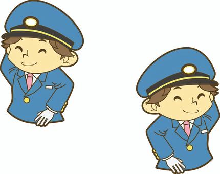 頭をかく鉄道員 駅員,車掌,運転士,運転手,鉄道員,乗務員,鉄道,新幹線,路面電車,地下鉄のイラスト素材