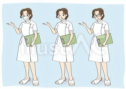 白衣を着て案内する若い女性_⑤