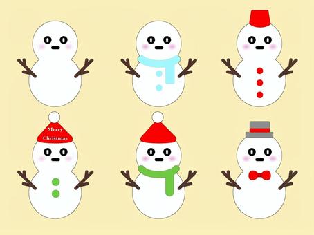 雪だるま(縁あり)_1 雪だるま,クリスマス,冬,雪,かわいい,サンタ帽,詰め合せ,枝,マフラーのイラスト素材