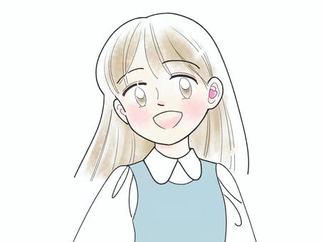 補聴器をつけた明るい女の子 補聴器,難聴,女の子,学生,かわいい,笑顔,漫画,人物,女性,上半身のイラスト素材