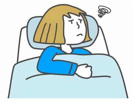 布団に入ったけど、寝付けない女性 寝付く,眠る,不眠,眠れない,睡眠障害,女性,布団,寝具,掛布団,敷布団のイラスト素材